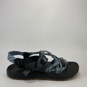 Chaco Z/Cloud 2 Sandals Black Blue Teal Striped Toe Loop Strap Womens Size 8